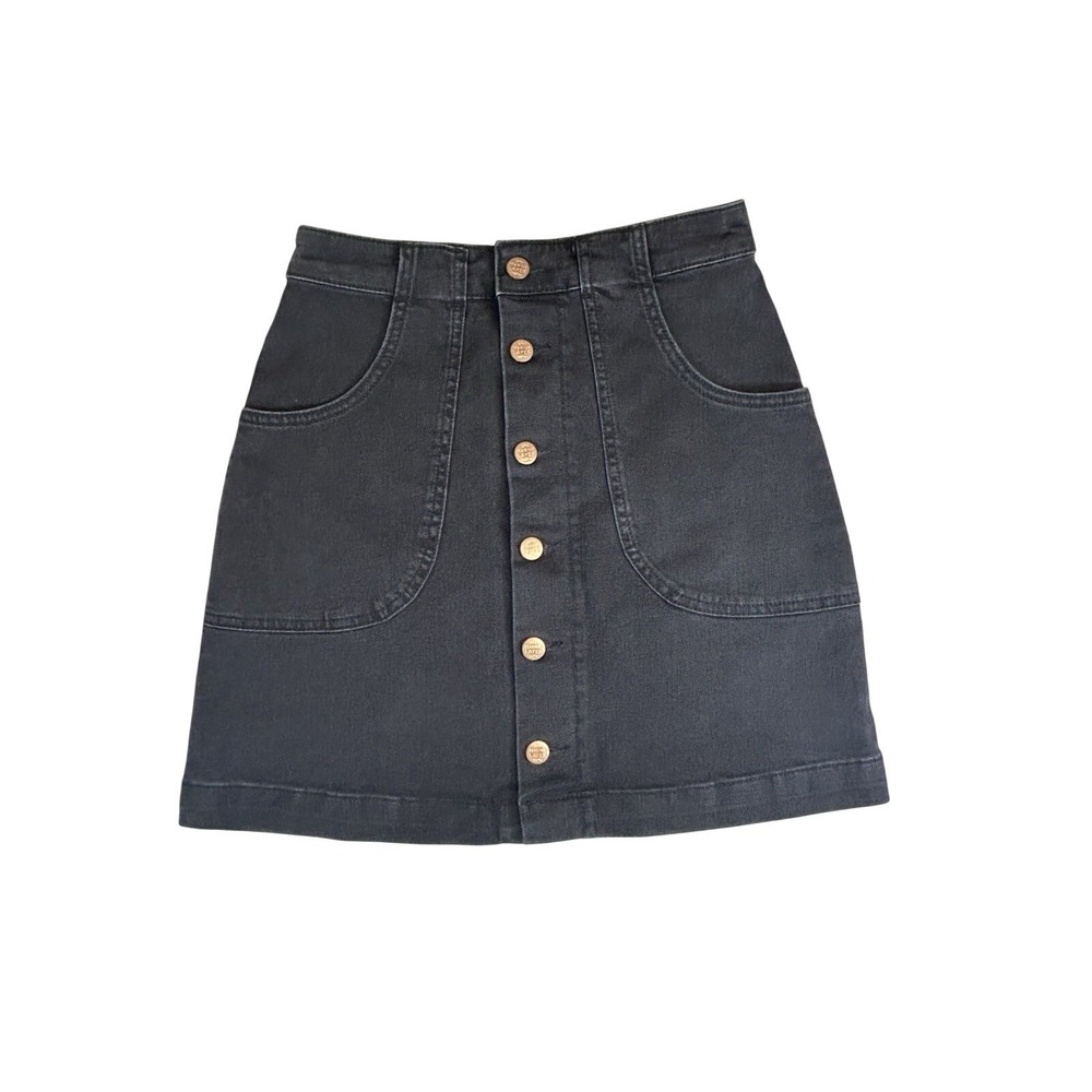 Marine Layer Archive Emilia‎ Black Denim Button Front Mini Skirt Size 2